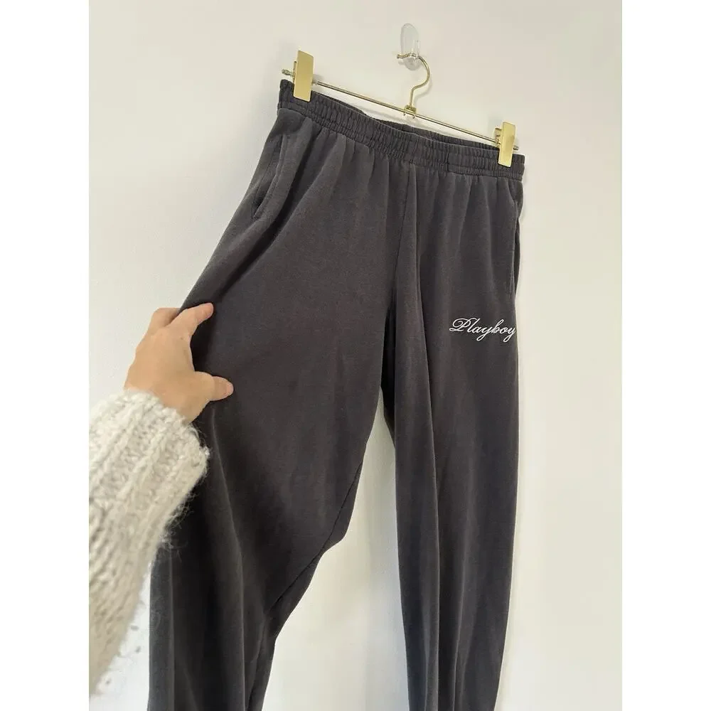 Playboy By Pacsun Black Script Fleece‎ Lined Jogger Sweatpants Womens XS